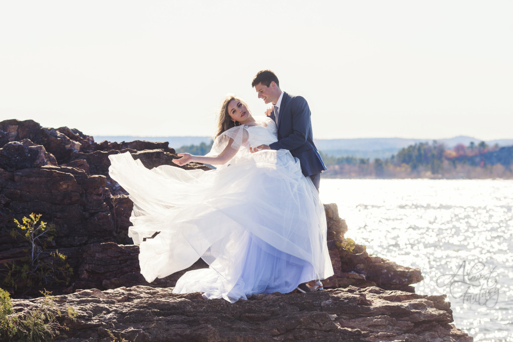 bride and groom in Manistique Michigan